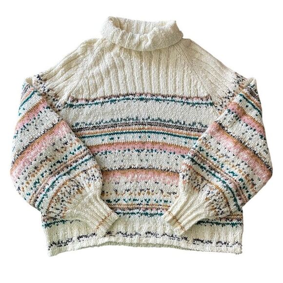 Pilcro Chunky Knit Balloon Sleeve Boxy Turtleneck Sweater NWT Size Extra Large - Picture 4 of 8